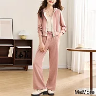 【MsMore】 粉色運動休閒長袖撞色短版外套闊腿長褲時尚兩件式套裝# 120542 2XL 粉紅色