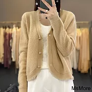 【MsMore】 小香風長袖V領外套爆款小個子短款上衣毛衣外搭針織開衫# 120271 FREE 駝色