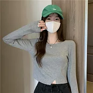 【AMIEE】甜辣風短版開叉百搭長袖上衣(4色/M-2XL/KDTQ-6887) M 灰色