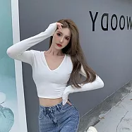 【AMIEE】甜辣風百搭大V領長袖上衣(4色/M-2XL/KDTQ-6865) L 白色