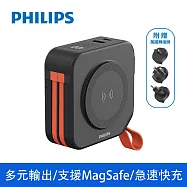【Philips 飛利浦】10000mAh多功能十合一螢幕顯示行動電源 磁吸/自帶雙線/無線/手機支架 4色可選 (DLP4347C) 黑色 (DLP4347CB)