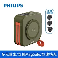 【Philips 飛利浦】10000mAh多功能十合一螢幕顯示行動電源 磁吸/自帶雙線/無線/手機支架 4色可選 (DLP4347C) 綠色 (DLP4347CG)