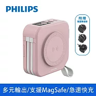 【Philips 飛利浦】10000mAh多功能十合一螢幕顯示行動電源 磁吸/自帶雙線/無線/手機支架 4色可選 (DLP4347C) 粉色 (DLP4347CP)