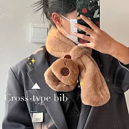 O-ni O-ni日系可愛狗狗/綿羊/小熊系列仿兔毛保暖圍巾_ C-1225_咖啡色小熊87X13cm
