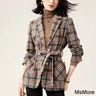 【MsMore】 復古格紋商務通勤時尚氣質百搭小香風西裝中長版外套# 120659 L 條紋色