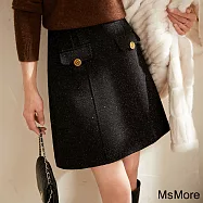 【MsMore】 璀璨星空黑色羊毛感亮絲細閃小香風半身裙髙腰A字短裙# 120660 M 黑色