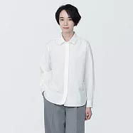 【MUJI 無印良品】女有機棉水洗平織布長袖襯衫 M 白色