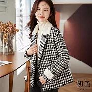 【初色】小香風拼接白色翻領千鳥格印花長袖毛呢大衣西裝外套休閒外套-千鳥格-31944(M-2XL可選) L 千鳥格