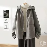 【初色】簡約純色抽繩連帽外套長袖夾克毛呢大衣休閒外套-共2色-32032(M-2XL可選) M 深灰色