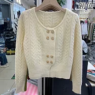 【初色】休閒簡約寬鬆圓領雙排釦長袖毛衣內搭打底針織衫外套女上衣-共3色-31885(F可選) F 米白色