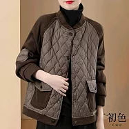 【初色】圓領拼接菱格車線加厚夾棉大口袋夾克休閒外套-共2色-31842(M-2XL可選) M 咖啡色