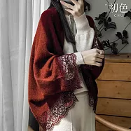 【初色】優雅開衫寬鬆針織毛呢蕾絲長袖披肩外套女上衣-共4色-31927(F可選) F 酒紅色