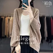 【初色】寬鬆鏤空蜂巢格紋長袖針織披肩開衫圍巾休閒外套女上衣-共3色-31928(F可選) F 駝色