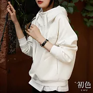 【初色】簡約立領抽繩連帽大口袋長袖T恤上衣衛衣女上衣-共3色-32022(M-XL可選) M 白色