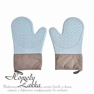 【Homely Zakka】北歐高顏值加厚耐高溫防水矽膠雙層隔熱防燙手套一雙_ 莫蘭迪藍+奶茶咖