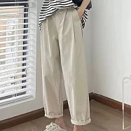 【ACheter】 大碼休閒褲寬鬆顯瘦闊腿工裝翻邊蘿蔔九分長褲# 120706 2XL 米白色