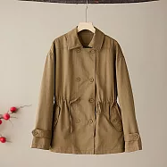 【ACheter】 高品質氣質休閒長袖收腰短款風衣外套# 120712 M 卡其色