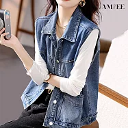 【AMIEE】原宿風減齡牛仔馬甲背心(藍色/S-3XL/KDCY-4121) S 藍色