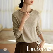 【Lockers 木櫃】休閒簡約領口撞色設計長袖上衣 L113021907 L 奶茶色L