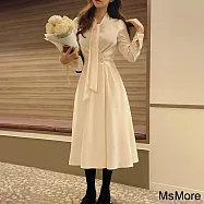 【ACheter】 法式氣質長袖連身裙收腰長版顯瘦A字洋裝# 120802 FREE 杏色