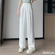 【MsMore】 中式盤扣闊腿褲西裝小個子高腰垂感直筒長褲# 120782 XL 白色
