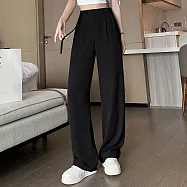 【MsMore】 中式盤扣闊腿褲西裝小個子高腰垂感直筒長褲# 120782 M 黑色