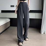 【MsMore】 中式盤扣闊腿褲西裝小個子高腰垂感直筒長褲# 120782 2XL 灰色