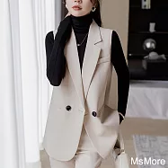 【MsMore】 西裝馬甲外套設計感氣質背心中長版百搭職業裝# 120807 M 米色
