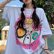 【初色】可愛卡通圖案印花圓領短袖寬鬆中大尺碼中長T恤上衣女上衣-共2色-32850(M-2XL可選) M 白色