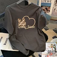 【初色】圓領趣味卡通字母印花寬鬆短袖T恤上衣女上衣-共5款3色-32876(M-2XL可選) L 灰色金兔