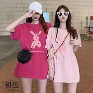 【初色】長版兔子字母印花短袖T恤上衣-共2色-32866(M-2XL可選) M 玫紅色