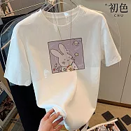 【初色】經典簡約圖案印花圓領短袖寬鬆T恤上衣女上衣-共4款3色-32878(M-2XL可選) XL 白色宇航員