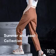 【初色】休閒百搭素色西裝寬褲口袋九分長褲-5款任選-63742(M-2XL可選) L D.鏽紅色