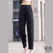 【初色】休閒百搭素色西裝寬褲口袋九分長褲-5款任選-63742(M-2XL可選) XL D.黑色