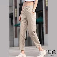【初色】休閒百搭素色西裝寬褲口袋九分長褲-5款任選-63742(M-2XL可選) 2XL D.杏色