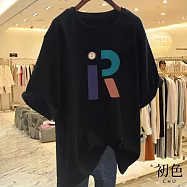 【初色】休閒寬鬆透氣大碼卡通印花圓領短袖T恤女上衣-(多款可選) L C.黑色