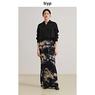 ltyp旅途原品 墨上花開真絲手工拔染半裙 時尚優雅拖地裙女 ML M 長款-藍杏色