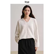 ltyp旅途原品 豆豆花紗V領毛衣 優雅慵懶春季落肩袖百搭上衣女 ML L 月牙白