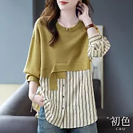 【初色】韓系氣質拼接休閒翻領T恤長袖上衣-共14款任選-30531(M-2XL/F可選) L H...黃色