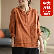 【慢。生活】棉麻雙層文藝寬鬆休閒連帽長袖衫 8961 FREE 橘色
