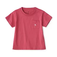 【MUJI 無印良品】幼兒棉混聚酯纖維容易穿脫刺繡口袋短袖T恤 100 安第斯紅鸛(煙燻粉)