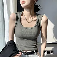 【Jilli~ko】中大尺碼鎖骨法則升級版遮副乳美棉彈性U領短版背心 J11787 L 綠色