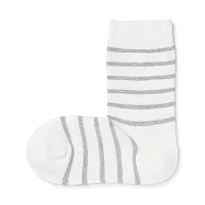 【MUJI 無印良品】女棉混足口柔軟舒適直角襪23-25cm 白橫紋