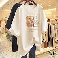 【初色】中大碼線條渲染龍形印花字母短袖T恤上衣女上衣-共8色-33199(M-2XL可選) XL 杏色