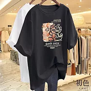 【初色】中大碼線條渲染龍形印花字母短袖T恤上衣女上衣-共8色-33199(M-2XL可選) XL 灰色