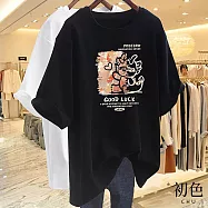 【初色】中大碼線條渲染龍形印花字母短袖T恤上衣女上衣-共8色-33199(M-2XL可選) M 黑色