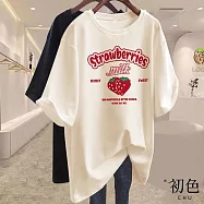 【初色】圓領寬鬆草莓字母印花顯瘦五分短袖T恤上衣女上衣-共10色-33573(M-4XL可選) M 杏色