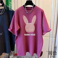 【初色】休閒寬鬆透氣大碼卡通印花圓領短袖T恤女上衣-共7款任選-32843(M-2XL可選) L C.樹莓色