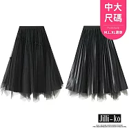 【Jilli~ko】正反兩面穿釘珠不規則高腰網紗半身紗裙女 J11797 FREE 黑色