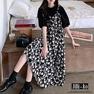 【Jilli~ko】假兩件溫柔風夏季碎花寬鬆吊帶連衣裙女 J11777 FREE 黑色